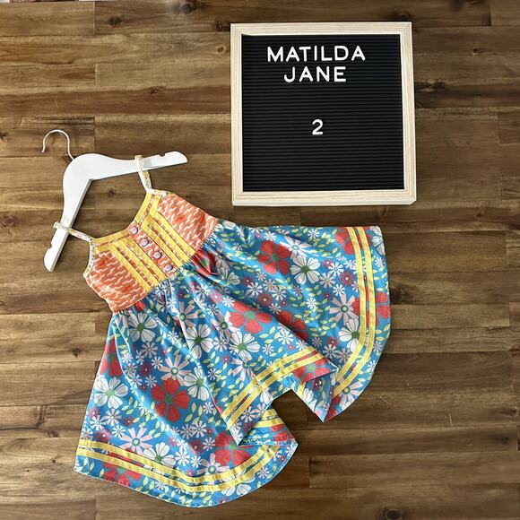 Matilda Jane Hello Lovely! Always Twirling Sleeveless Floral Dress Orange Blue - Picture 1 of 9